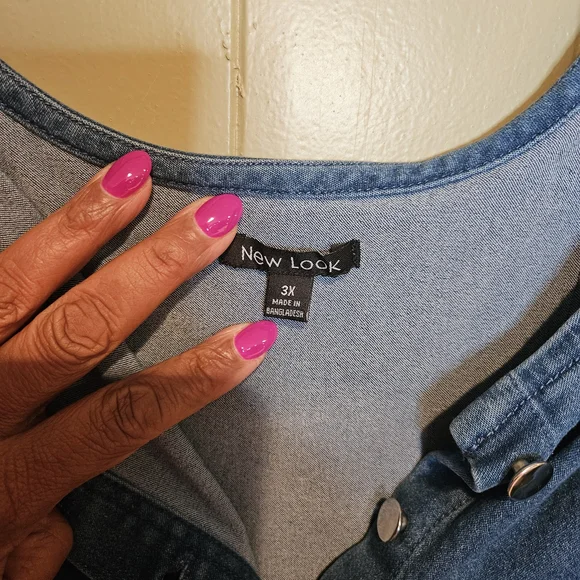 New Look Tank Top Denim Dress, Womens, Plus-Size 3X, Medium Wash - Picture 3 of 5